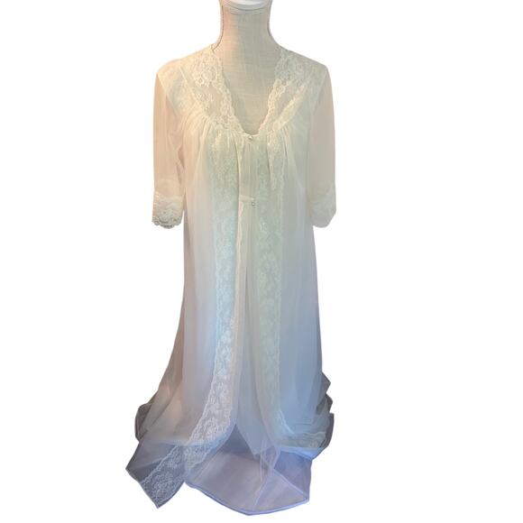 Vintage 1960's Shadowline Peignoir Lace Nightgown Robe Set Size Medium - Picture 1 of 10